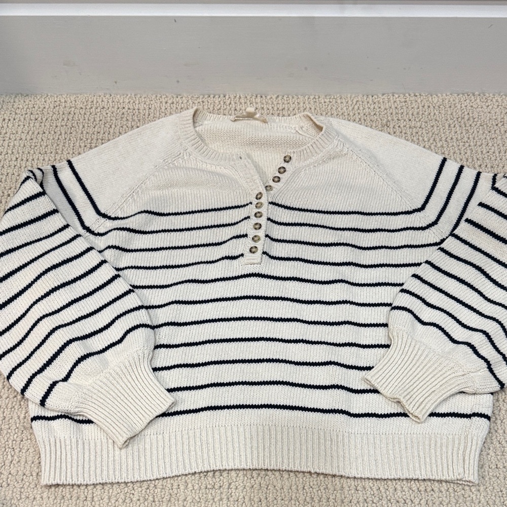 Sezane Navy and Cream Striped Sweater
